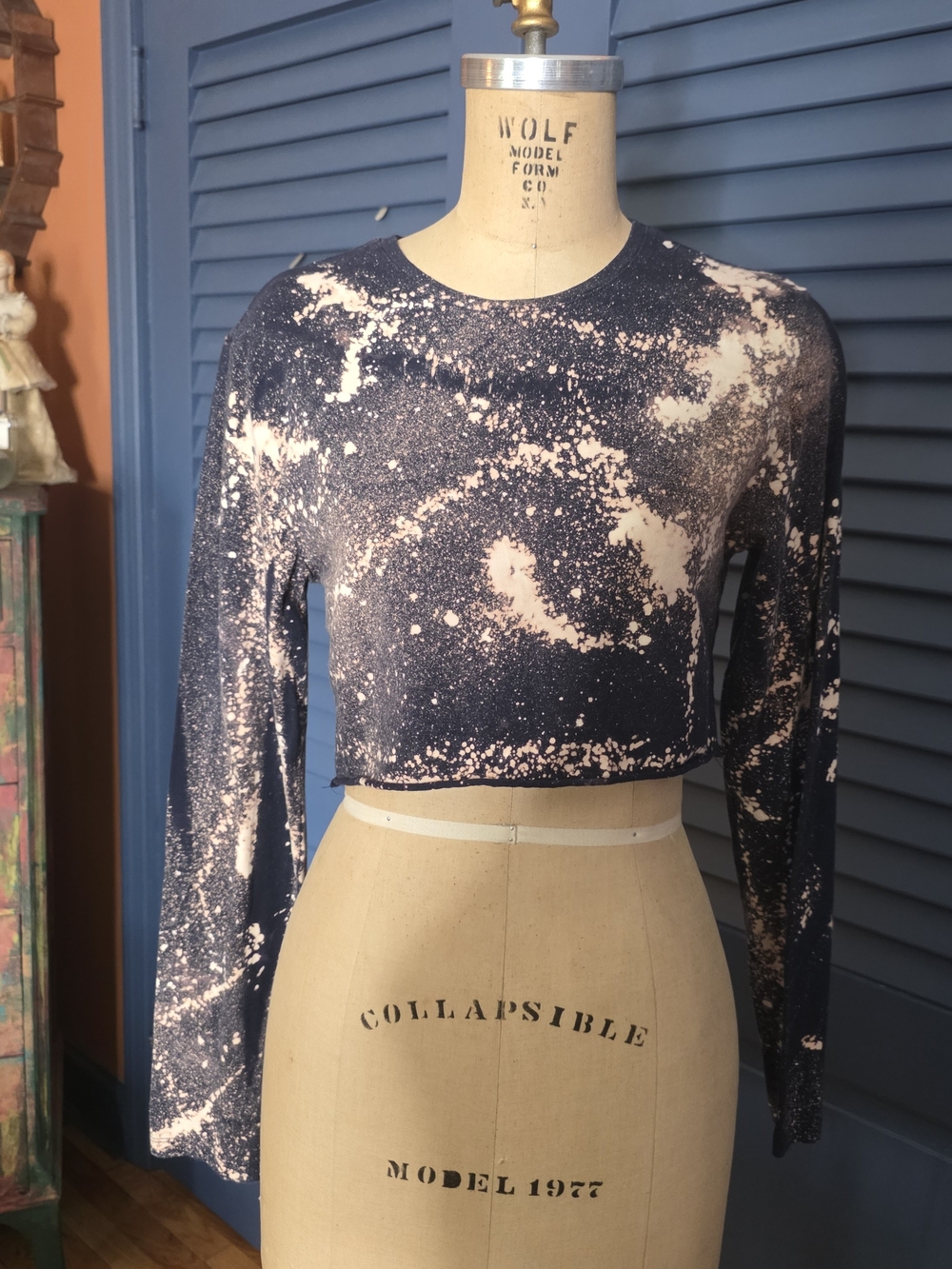 Zara Trafaluc Bleach Splatter Cropped Long Sleeve Top - Size M